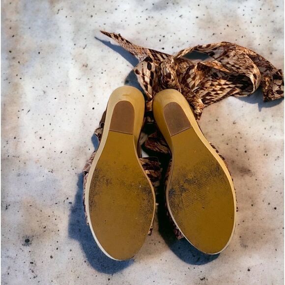 Women’s Steve Madden Quinn Tie Up Wedge Size 10 Brown Tan Silk Wrap Sandal - Picture 9 of 9